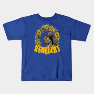 For The Love Of Kentucky, Grey Squirrels and Yellow Flowers Kids T-Shirt